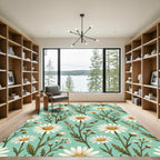 Charming White Daisy Floral Mint Meadow Rug