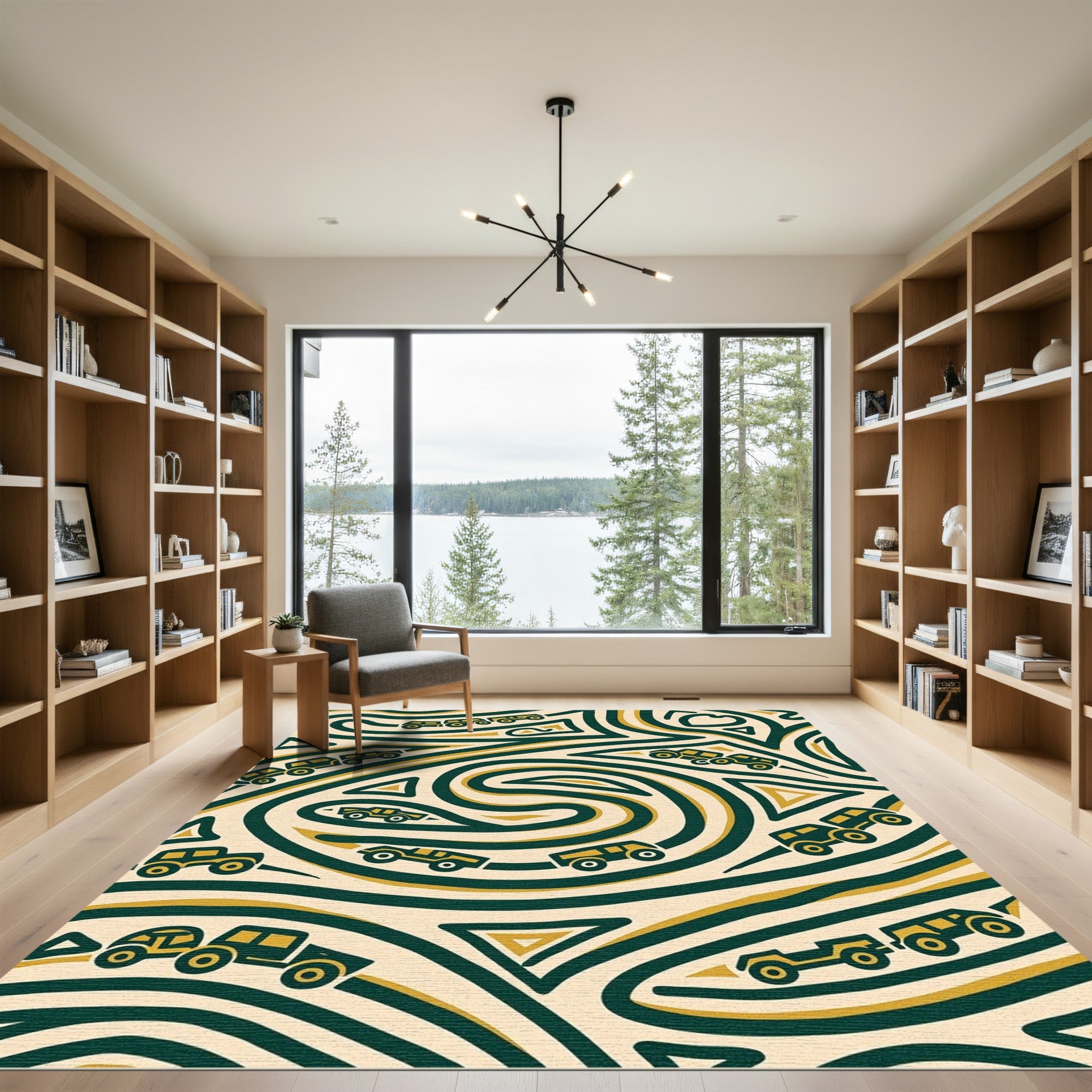 Green Gold Labyrinth Vehicle Weave Rug