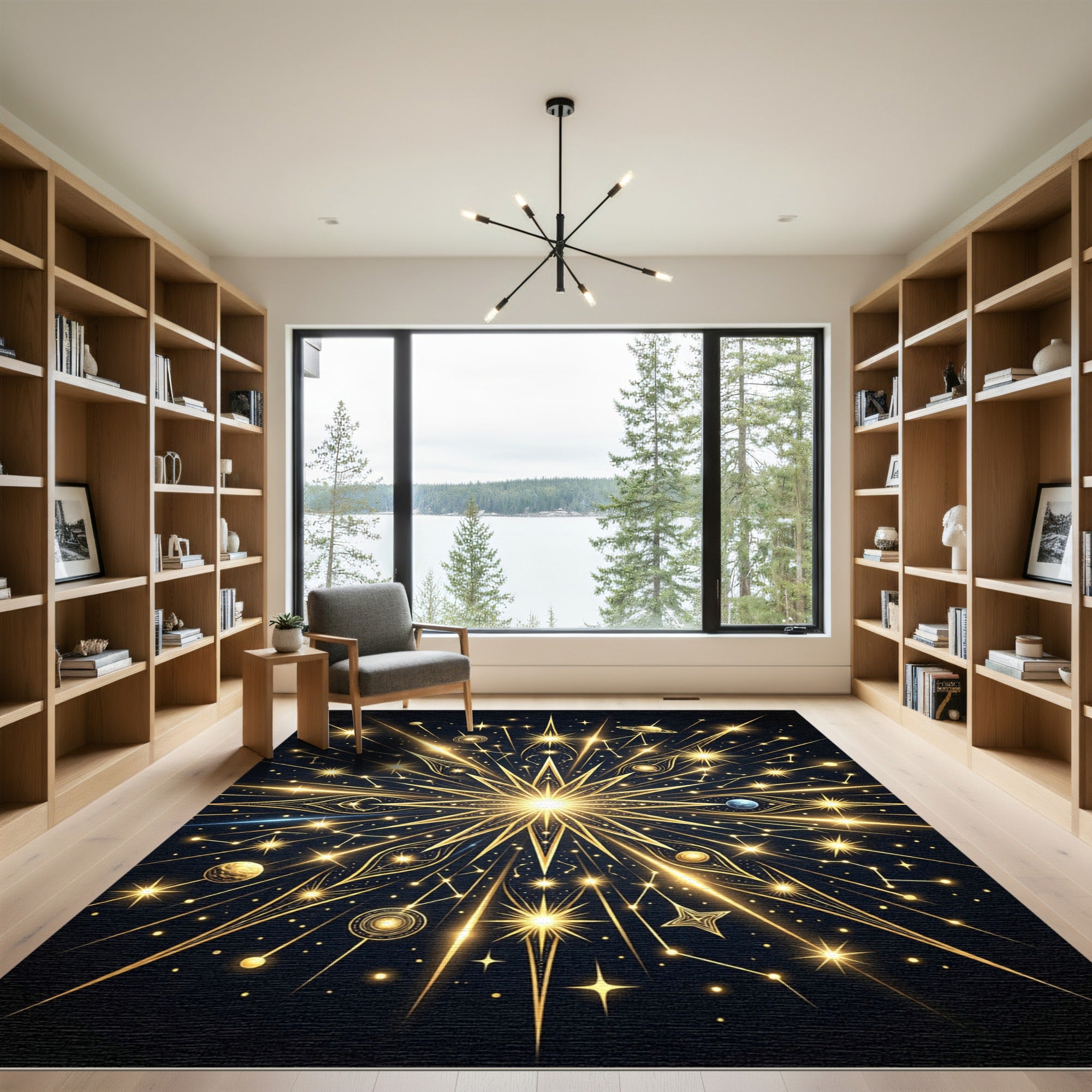 Golden Celestial Starry Galaxy Mandala Rug