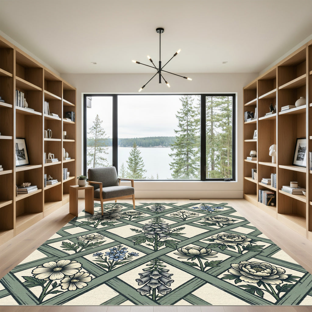 Botanical Lattice Meadow Floral Trellis Rug