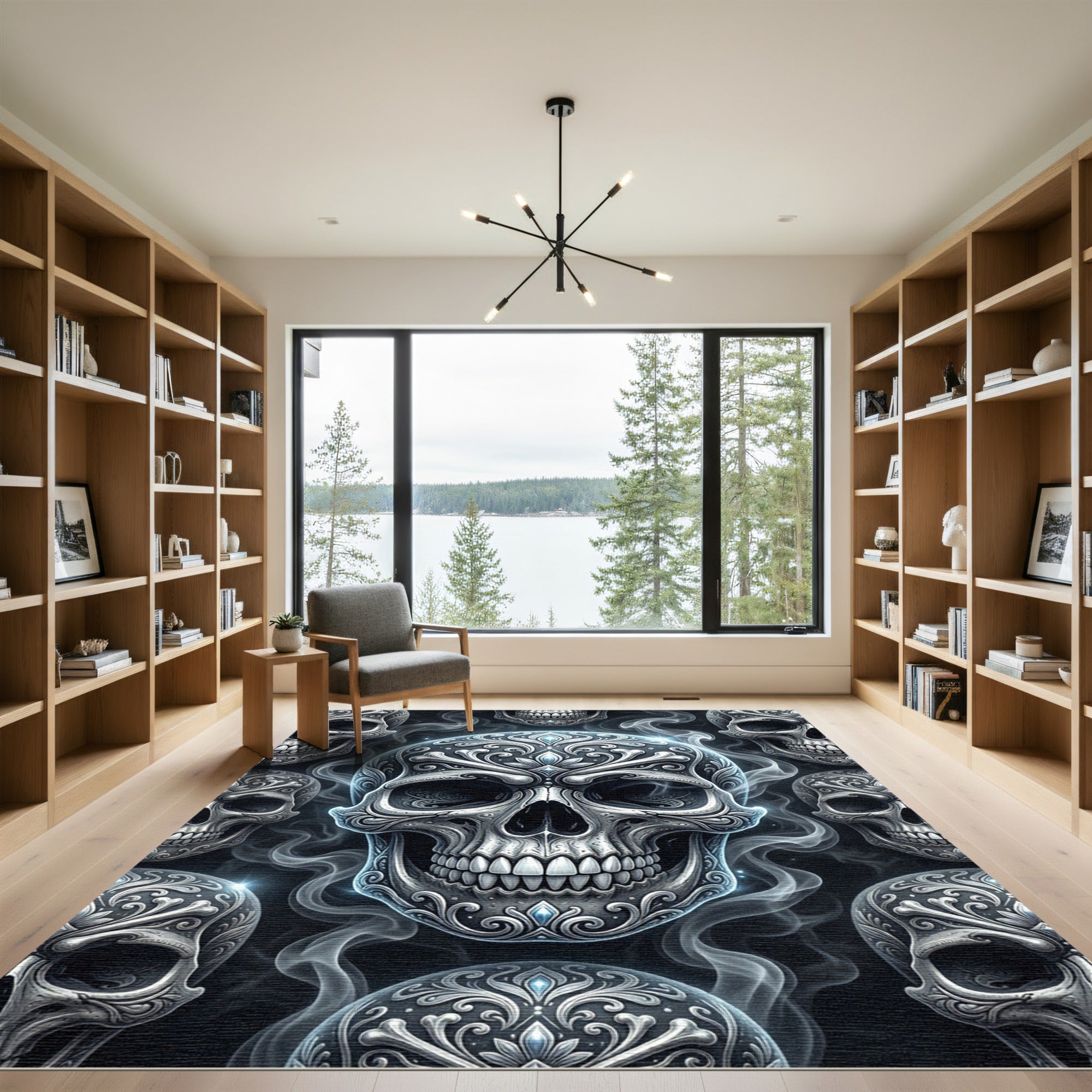 Silver Victorian Skull Smoke Embellished Rug