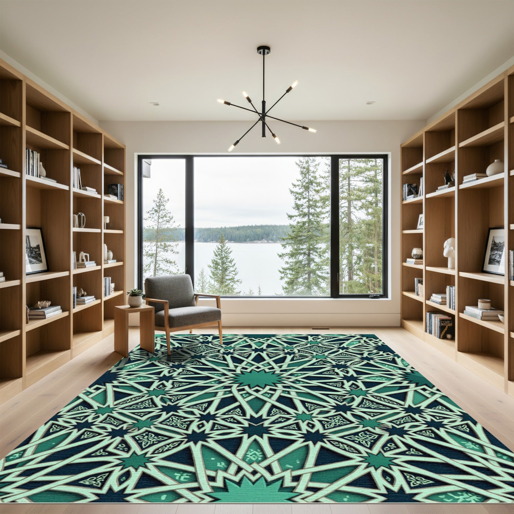 Emerald Green Interlocking Star Pattern Rug