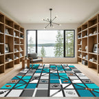 Geometric Teal and Gray Football Rug