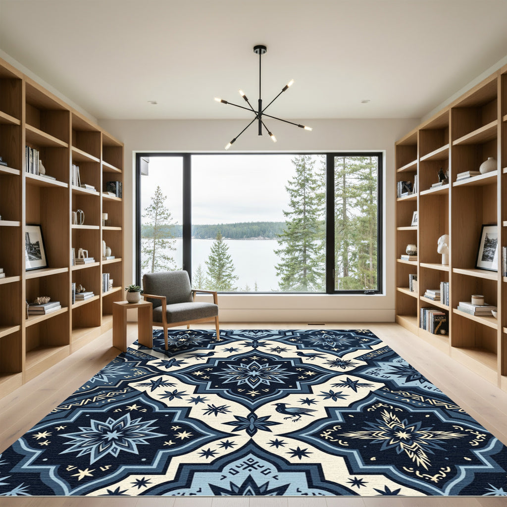 Midnight Starry Celestial Bird Tile Rug