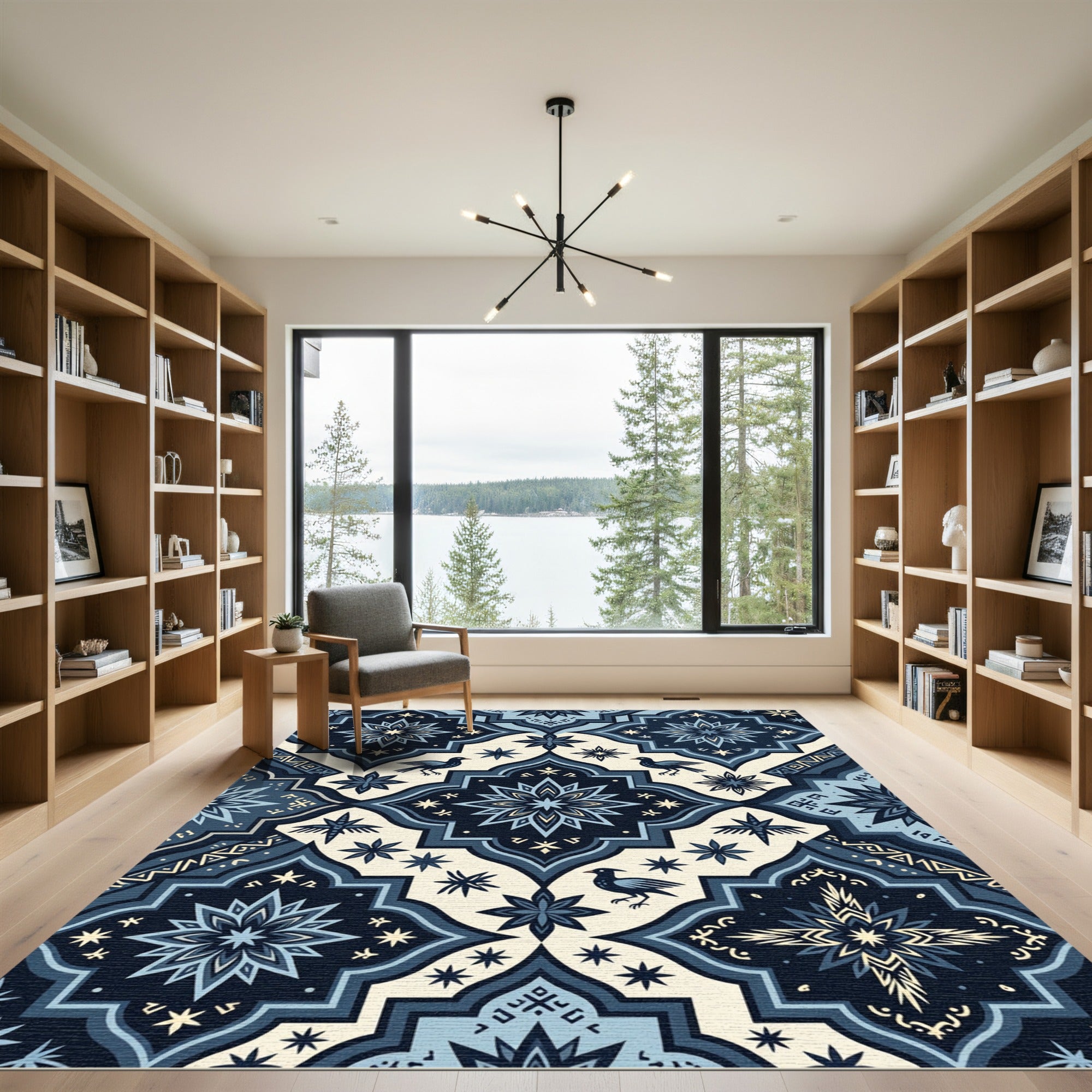 Midnight Starry Celestial Bird Tile Rug
