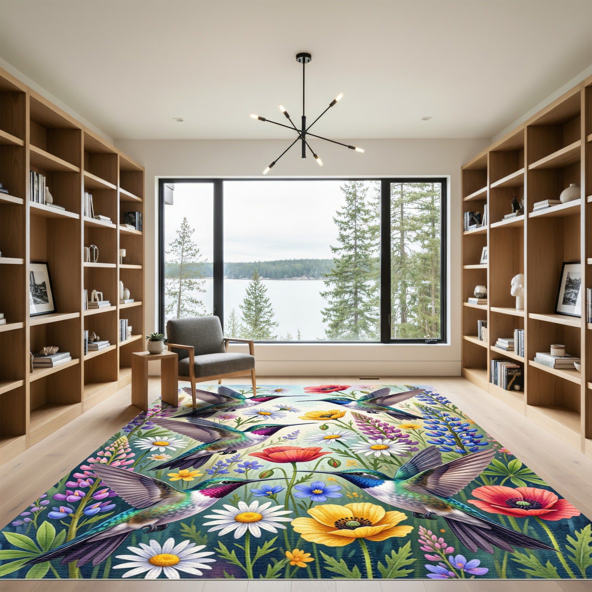 Vibrant Hummingbird and Wildflower Meadow Rug