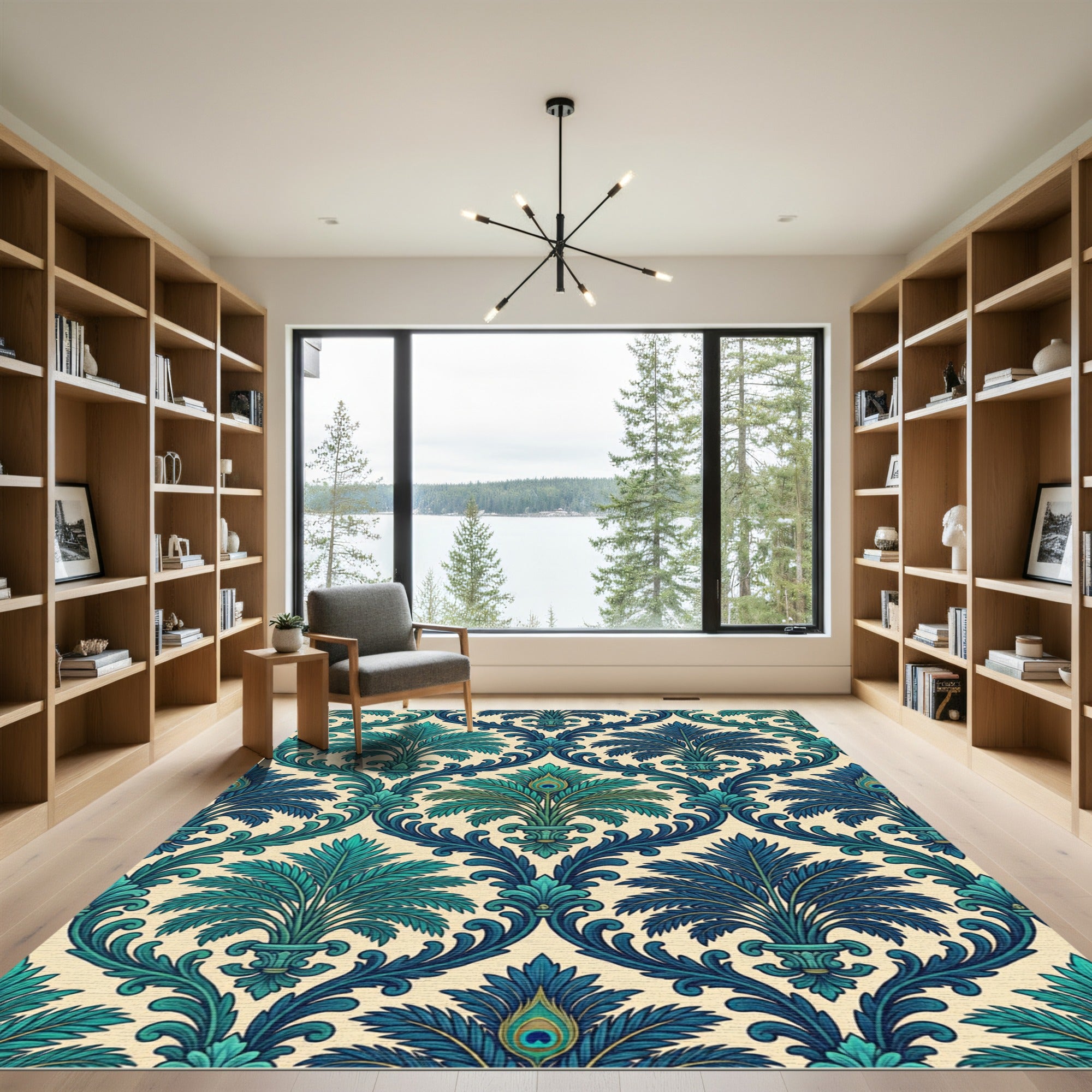 Teal Emerald Peacock Flourish Rug