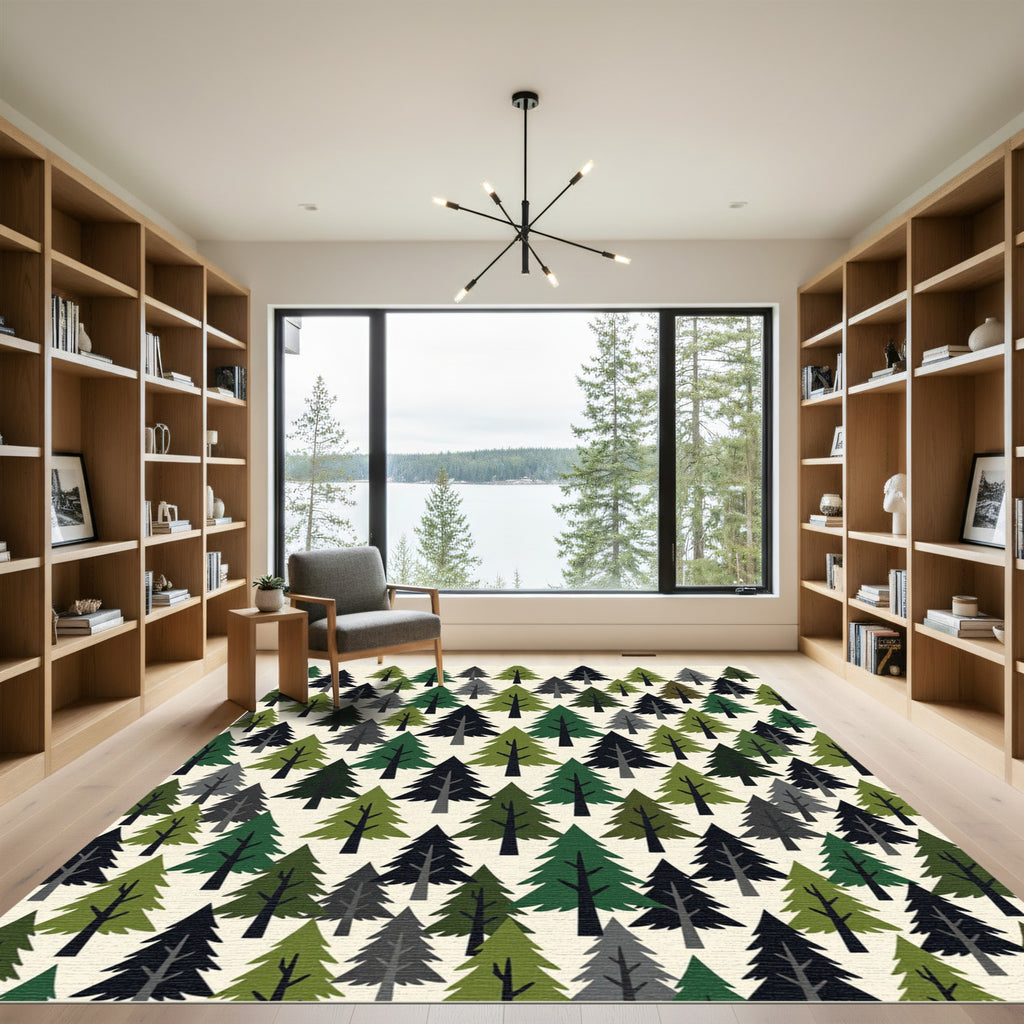 Evergreen Forest Pine Tree Woodland Rug