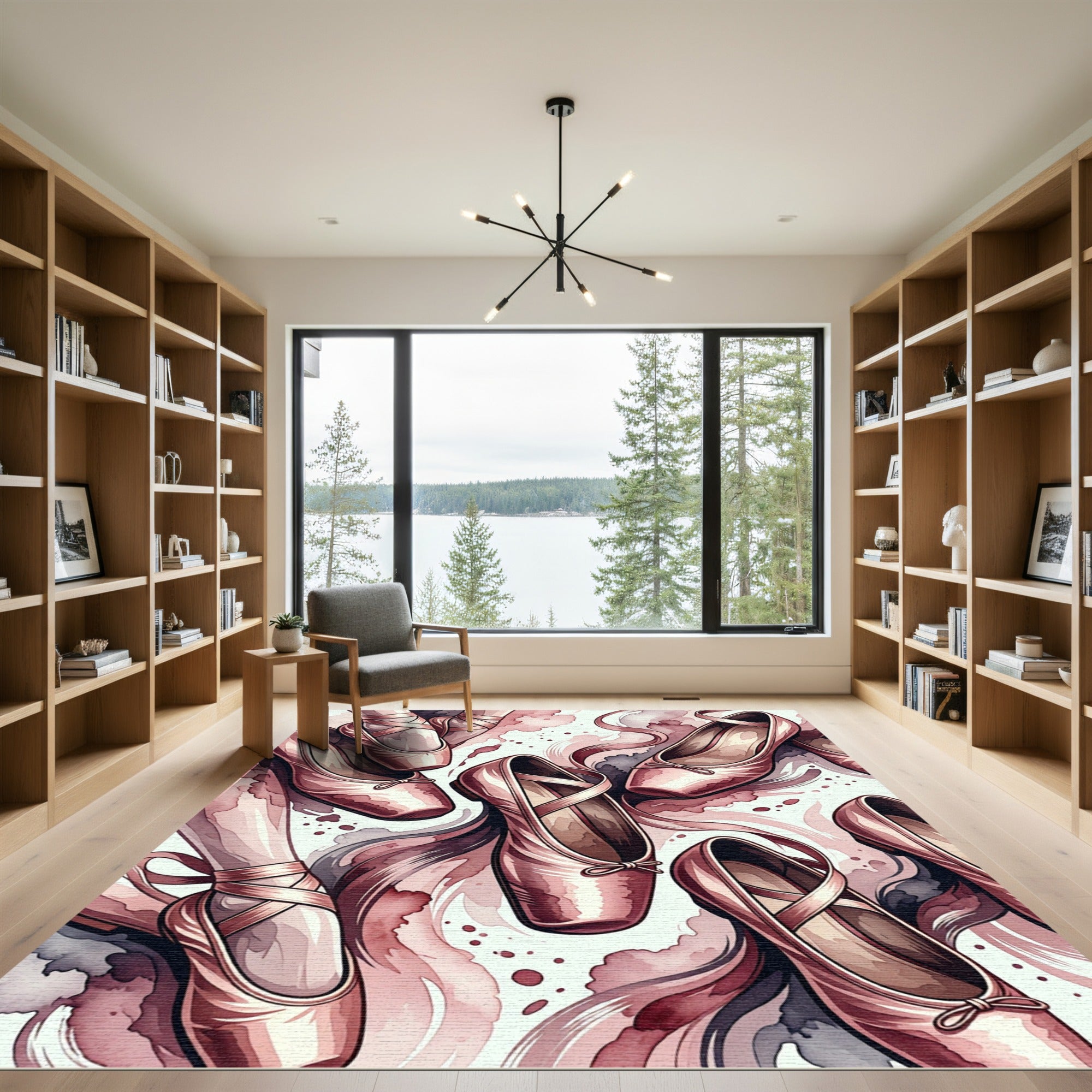 Watercolor Ballet Slipper Ribbon Abstract Rug