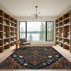 Ornate Gold Gray Floral Damask Scroll Rug