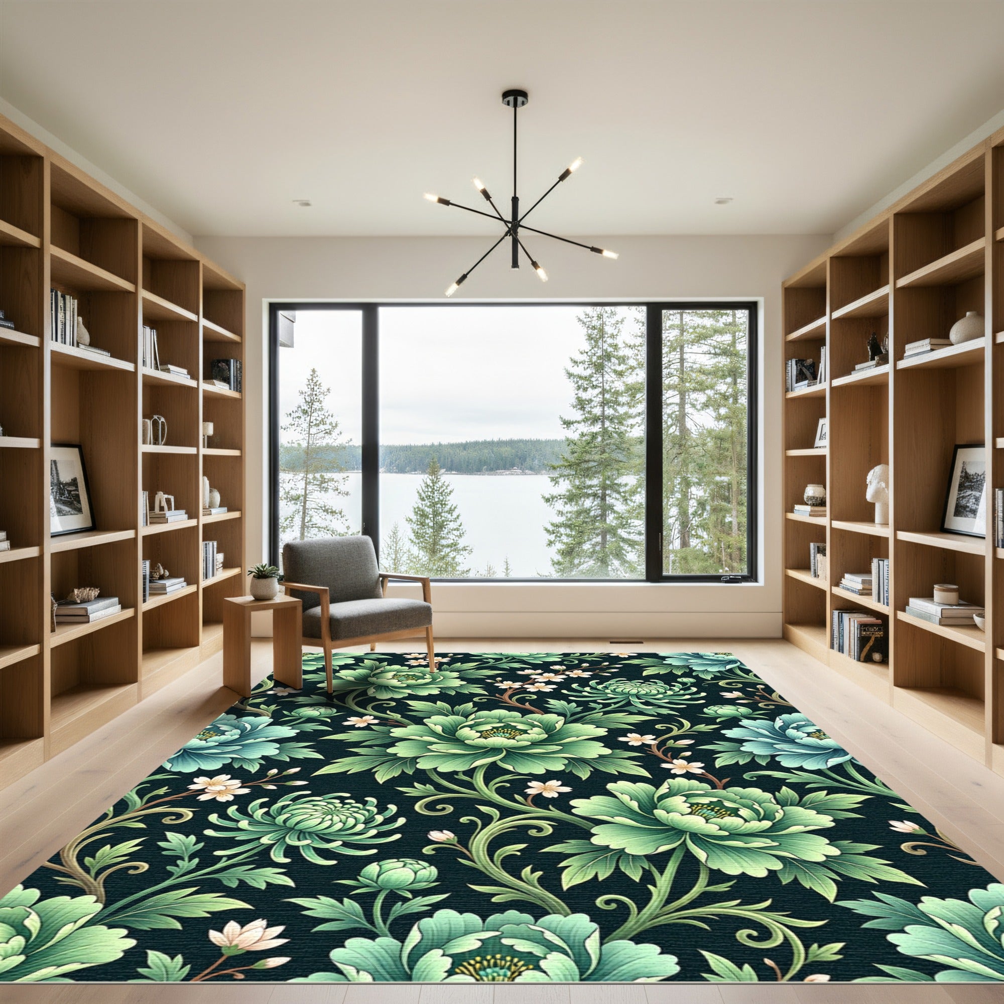 Emerald Green Floral Scroll Rug