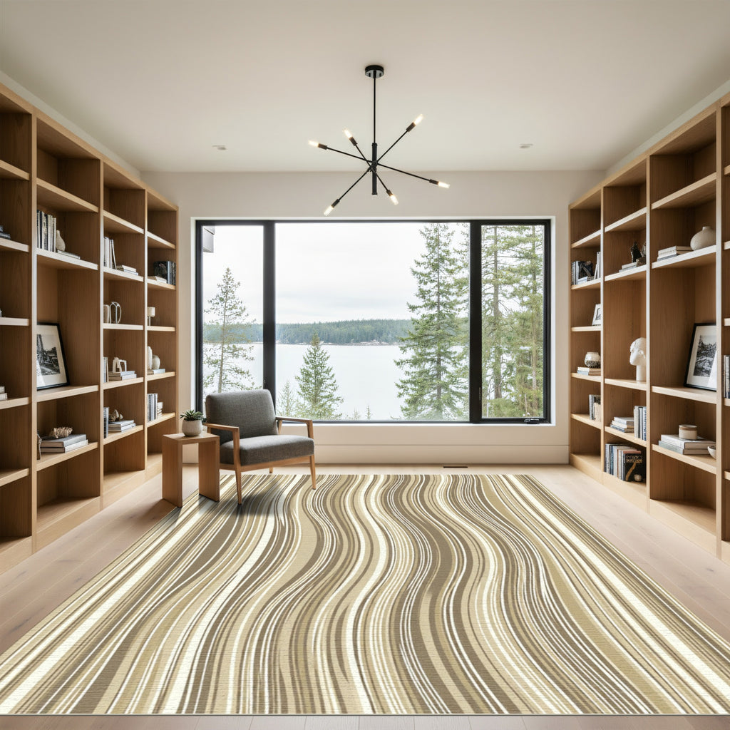 Beige Wavy Texture Neutral Striped Rug