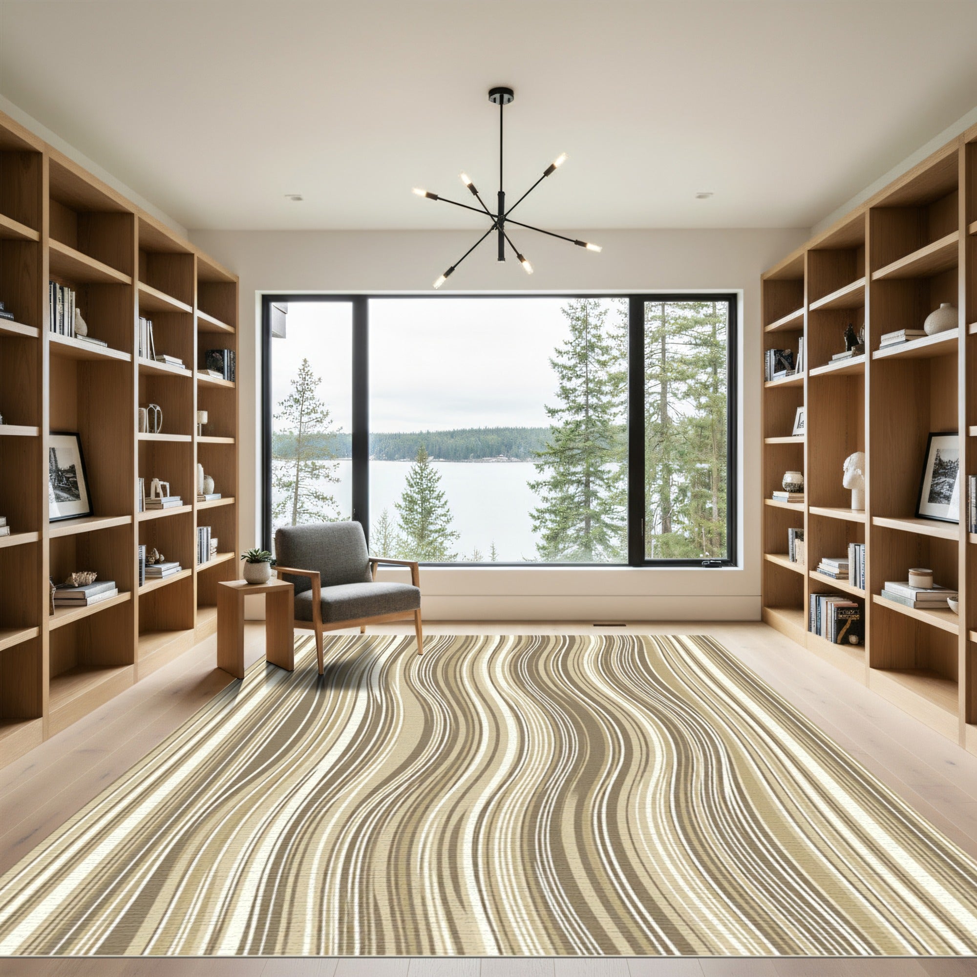 Beige Wavy Texture Neutral Striped Rug