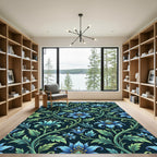 Elegant Blue Swirling Floral Botanical Rug