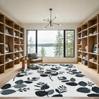 Minimalist Monochrome Eucalyptus Leaf Branch Rug