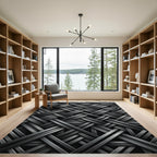 Modern Metallic Charcoal Interwoven Link Rug