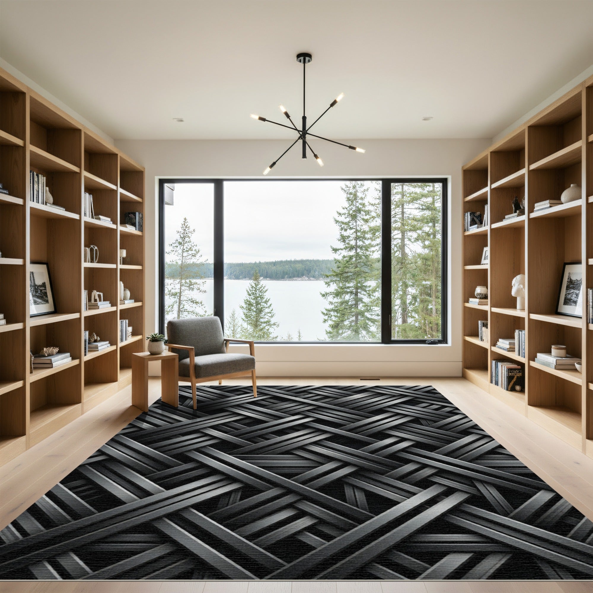 Modern Metallic Charcoal Interwoven Link Rug
