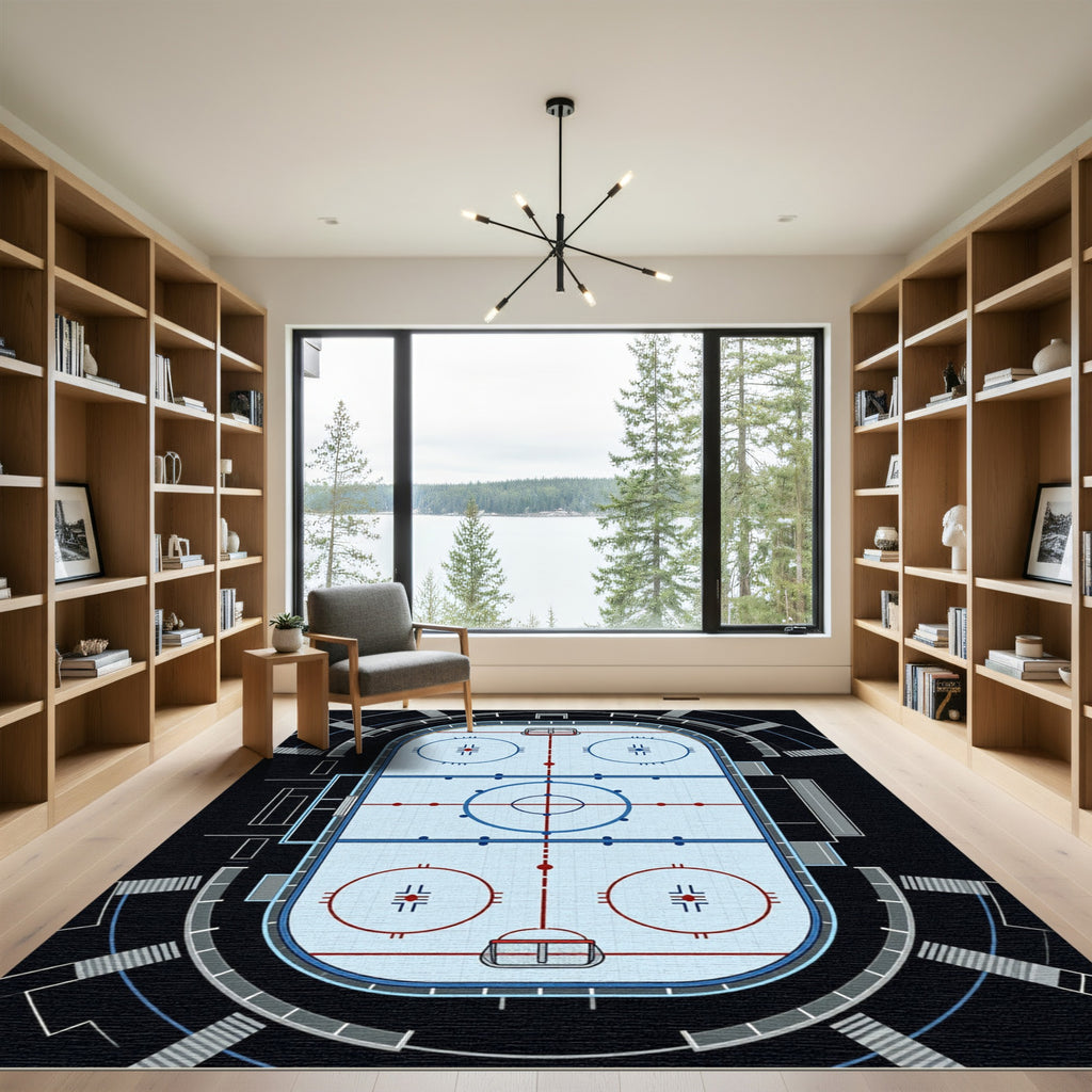 Contemporary Ice Hockey Rink Grid Rug