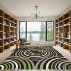 Modern Circular Olive and Charcoal Geometric Rug