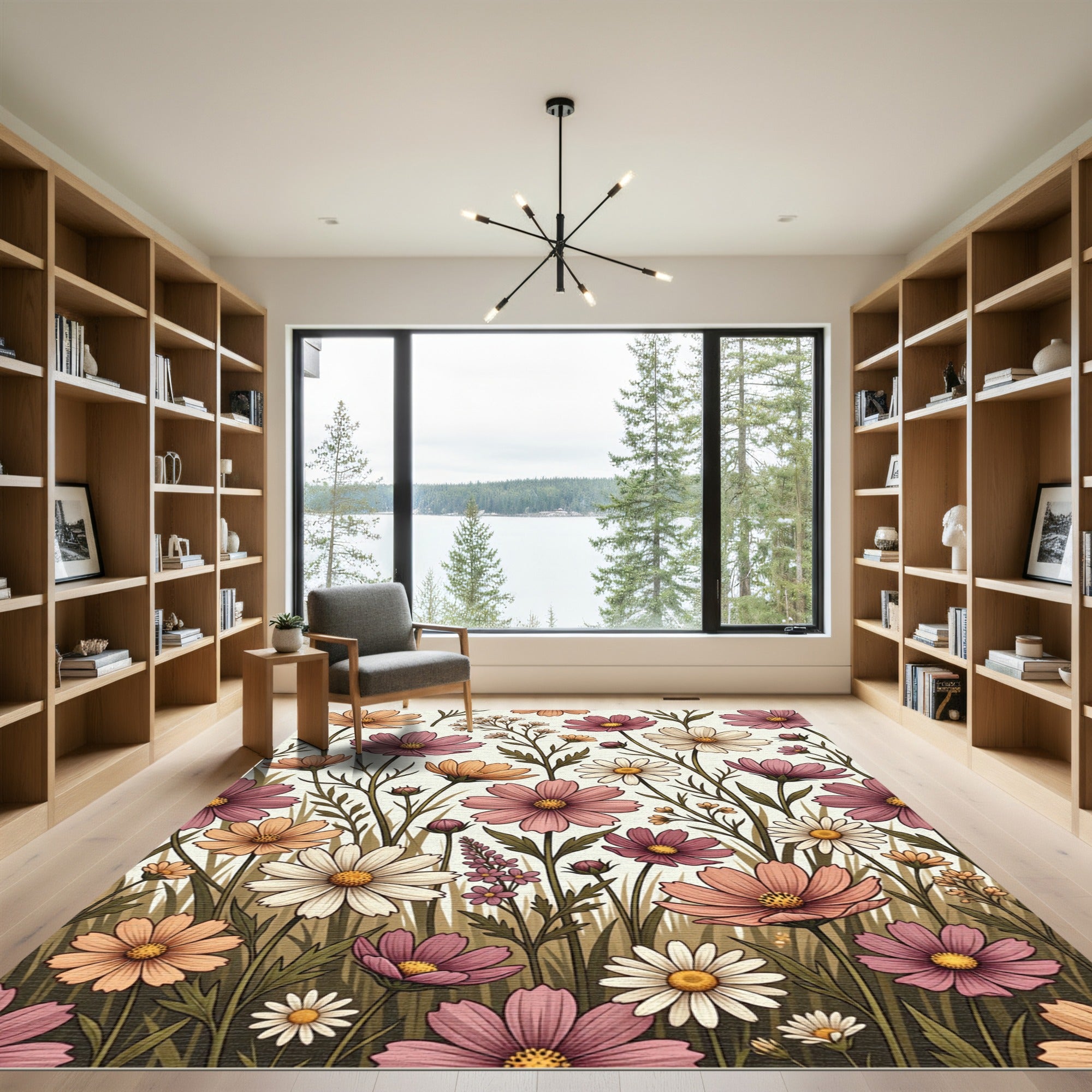 Earthy Pastel Cosmos Wildflower Meadow Rug