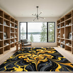 Liquid Gold Abstract Ink Swirl Rug