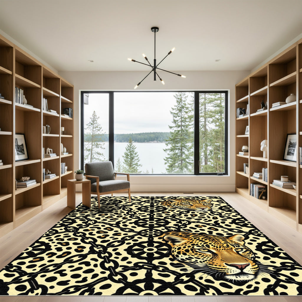 Golden Leopard Chain Medallion Rug