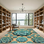 Teal Succulent Floral Arrangement Rug