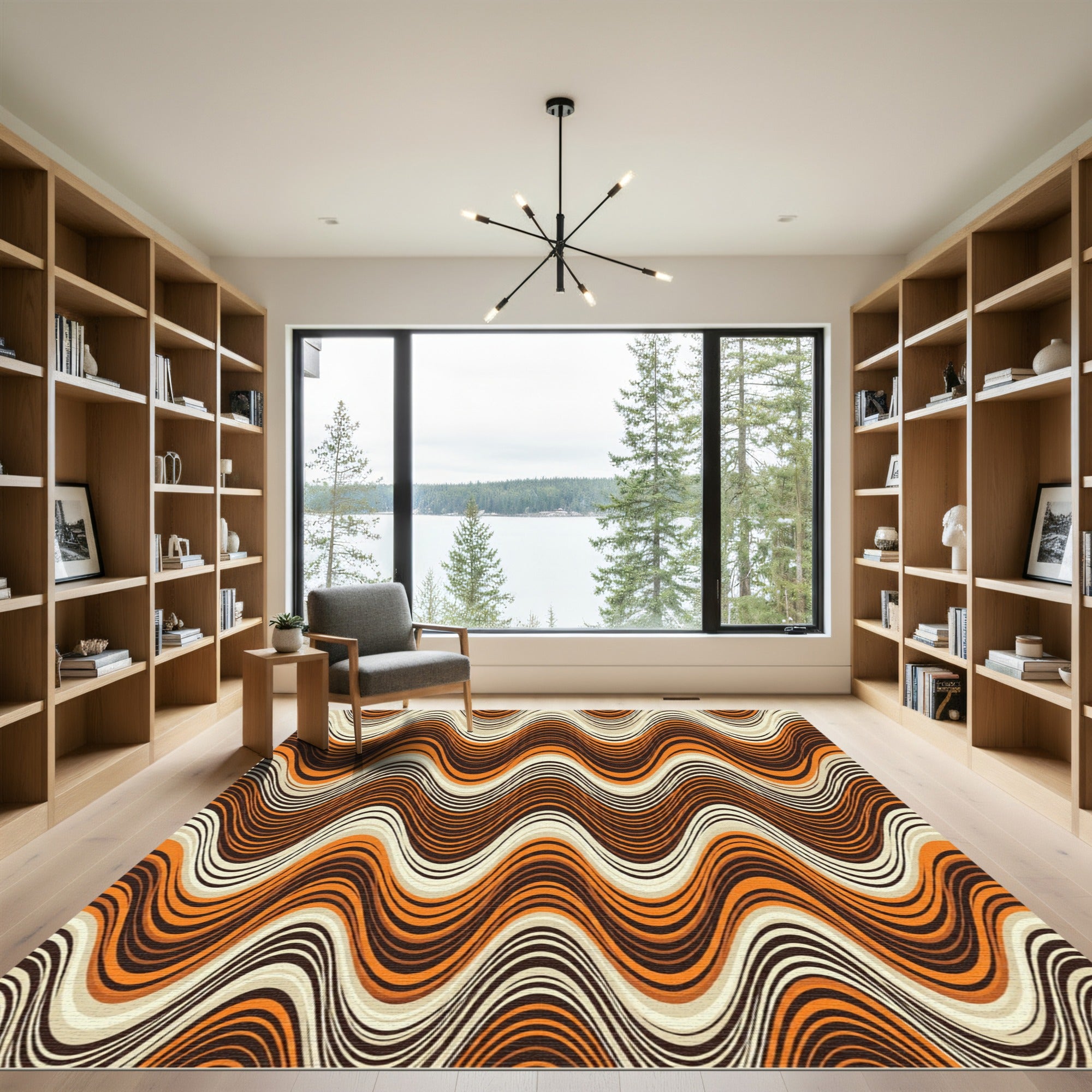 Mid Century Burnt Orange Wavy Stripe Rug