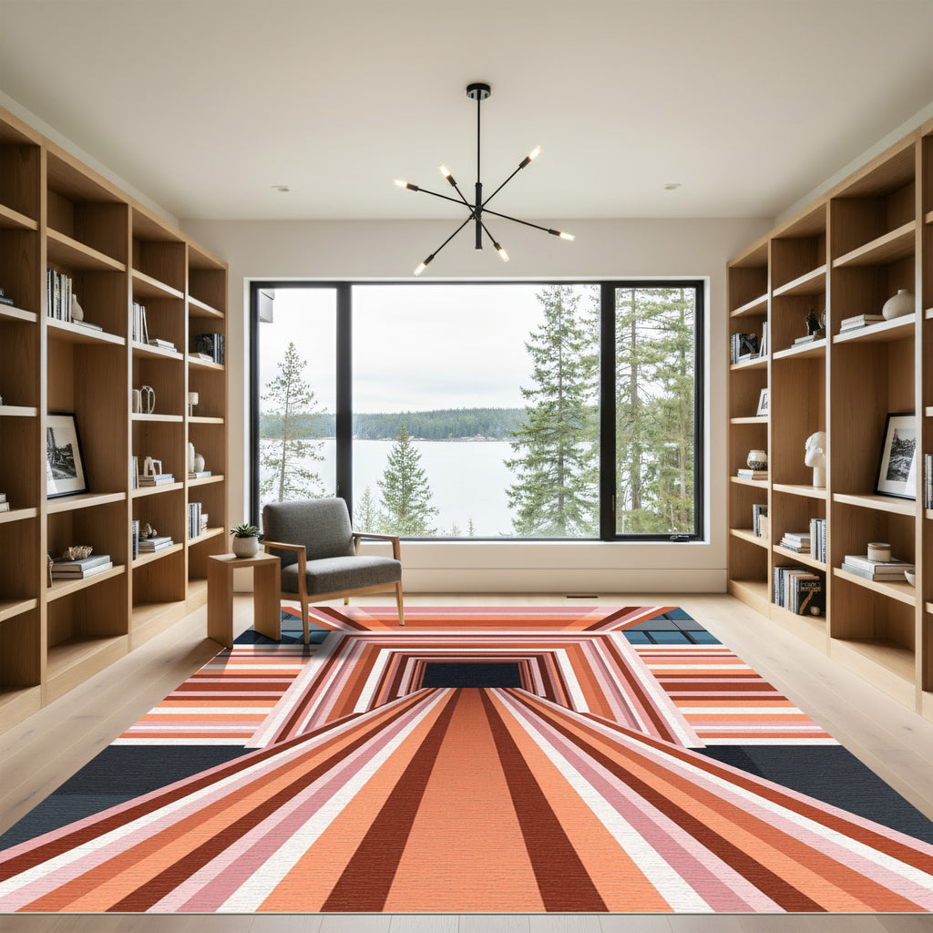 Warm Tones Geometric Tunnel Illusion Rug
