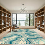 Teal Blue Fluid Wave Flowing Rug