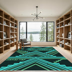 Aqua Teal Geometric Staircase Horizon Rug