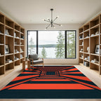 Bold Crimson and Obsidian Striped Geometric Rug