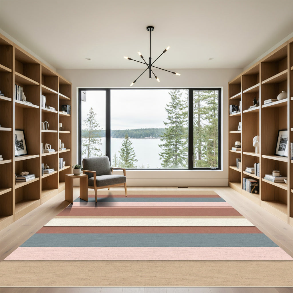Earthy Terracotta Slate Pink Stripe Rug