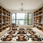 Playful Brown Monkey Illustration Rug