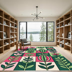 Watermelon Botanical Grid Pink Green Rug