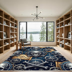 Navy Nautical Skull Compass Treasure Map Rug