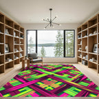 Vibrant Neon Geometric Woven Lattice Rug