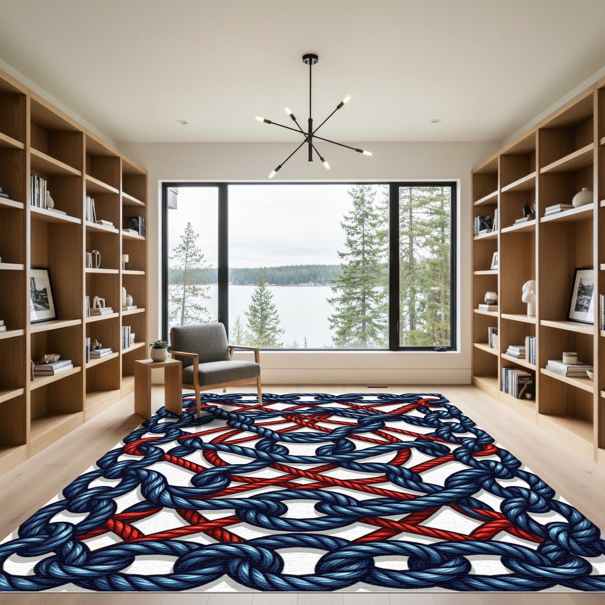 Interwoven Navy and Crimson Rope Link Rug