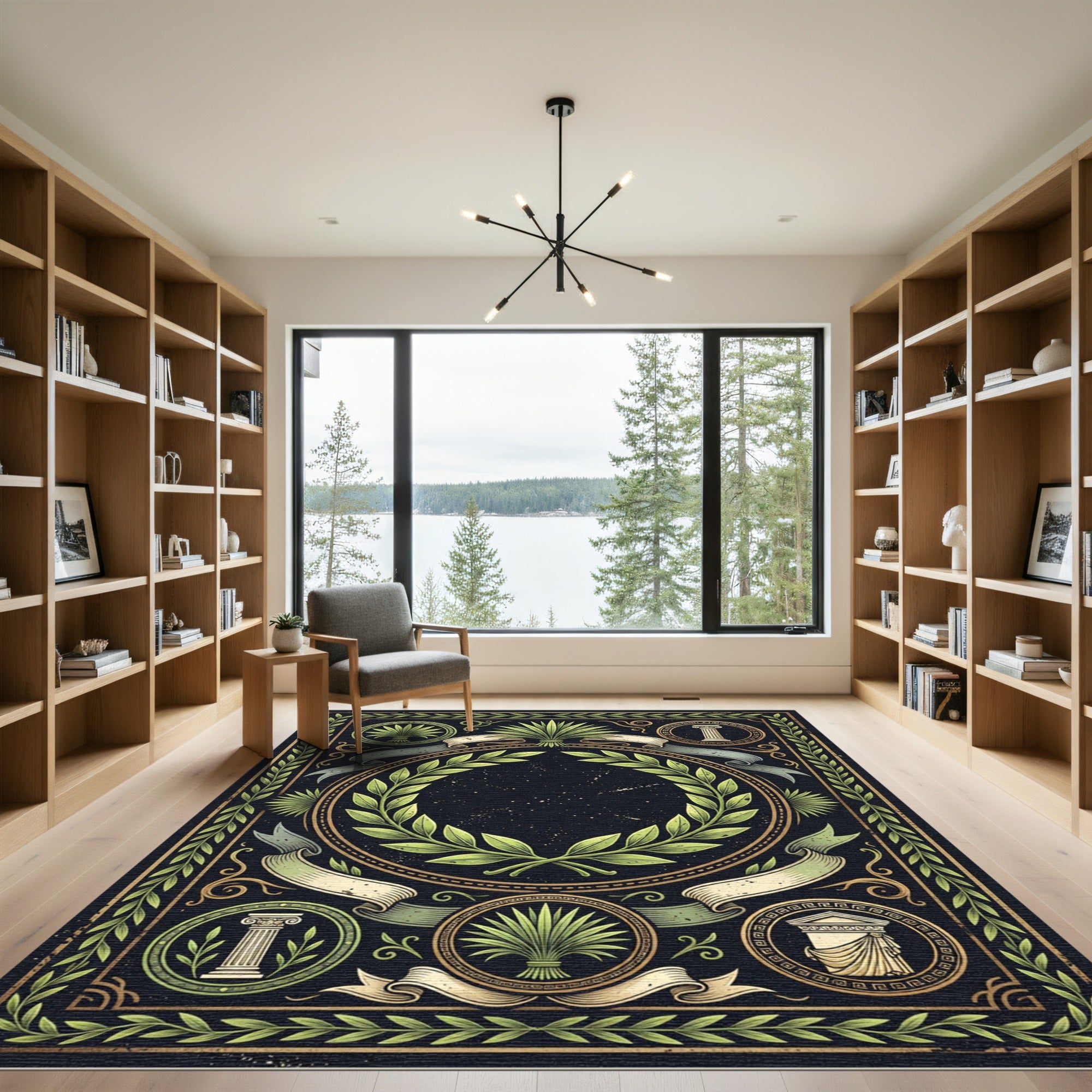 Neoclassical Olive Green Laurel Wreath Rug