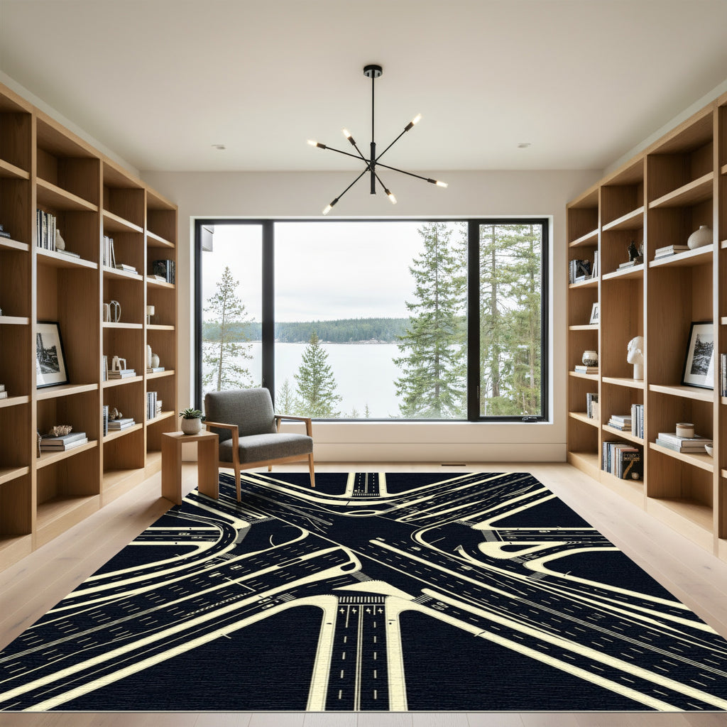 Abstract Monochrome Geometric Intersection Lines Rug