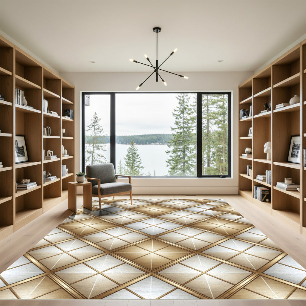Gilded Diamonds Geometric Grid Rug