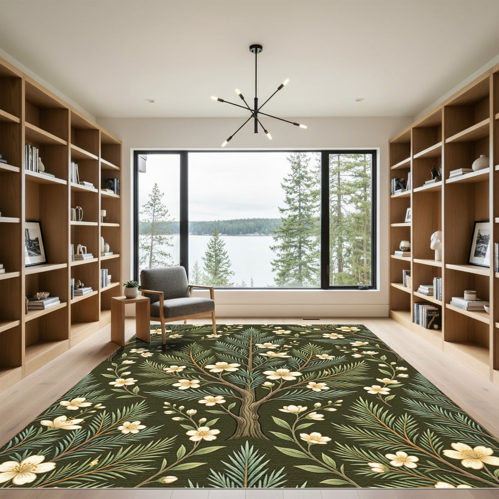 Cream Cherry Blossom Tree Branches Rug