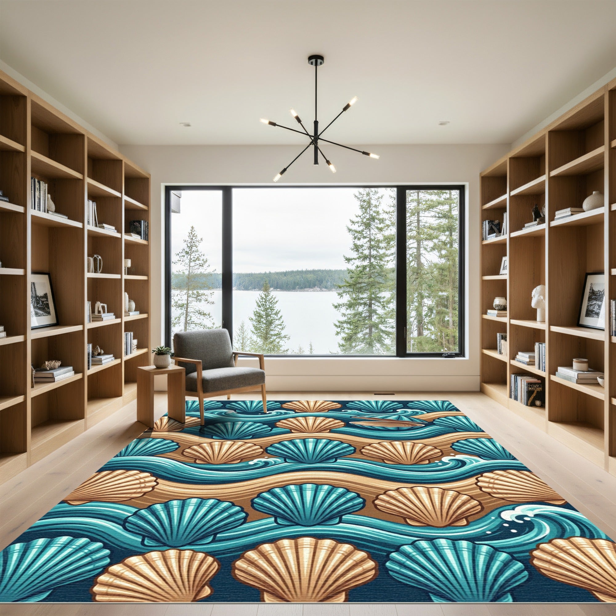 Turquoise Seashell Sandy Wave Pattern Rug