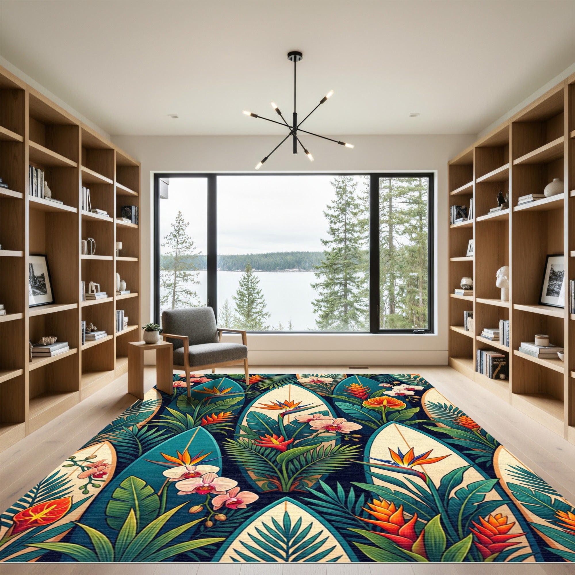 Tropical Surfboard Botanical Jungle Floral Rug