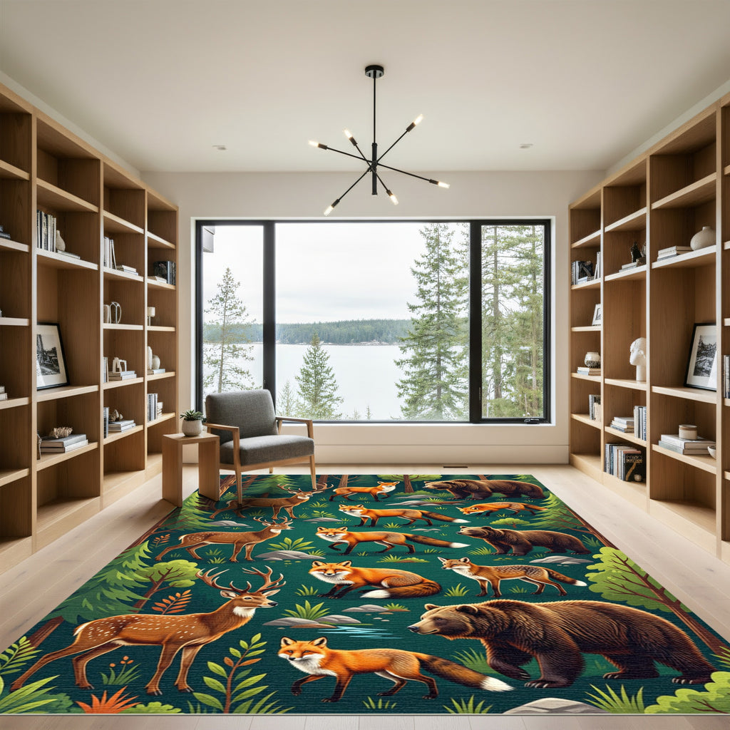 Enchanted Forest Wildlife Woodland Animals Rug