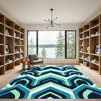 Deep Teal Arc Chevron Composition Rug