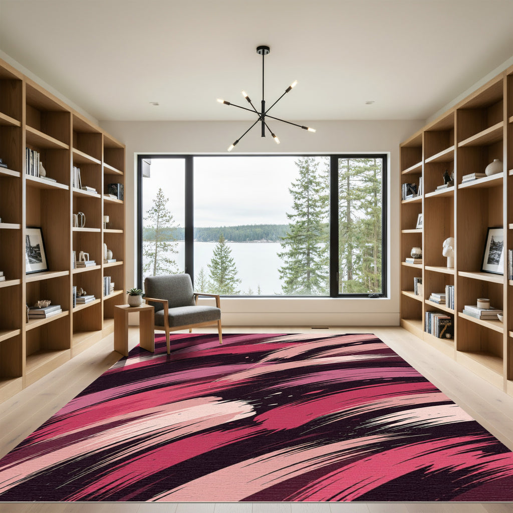 Abstract Pink and Crimson Brushstrokes Rug