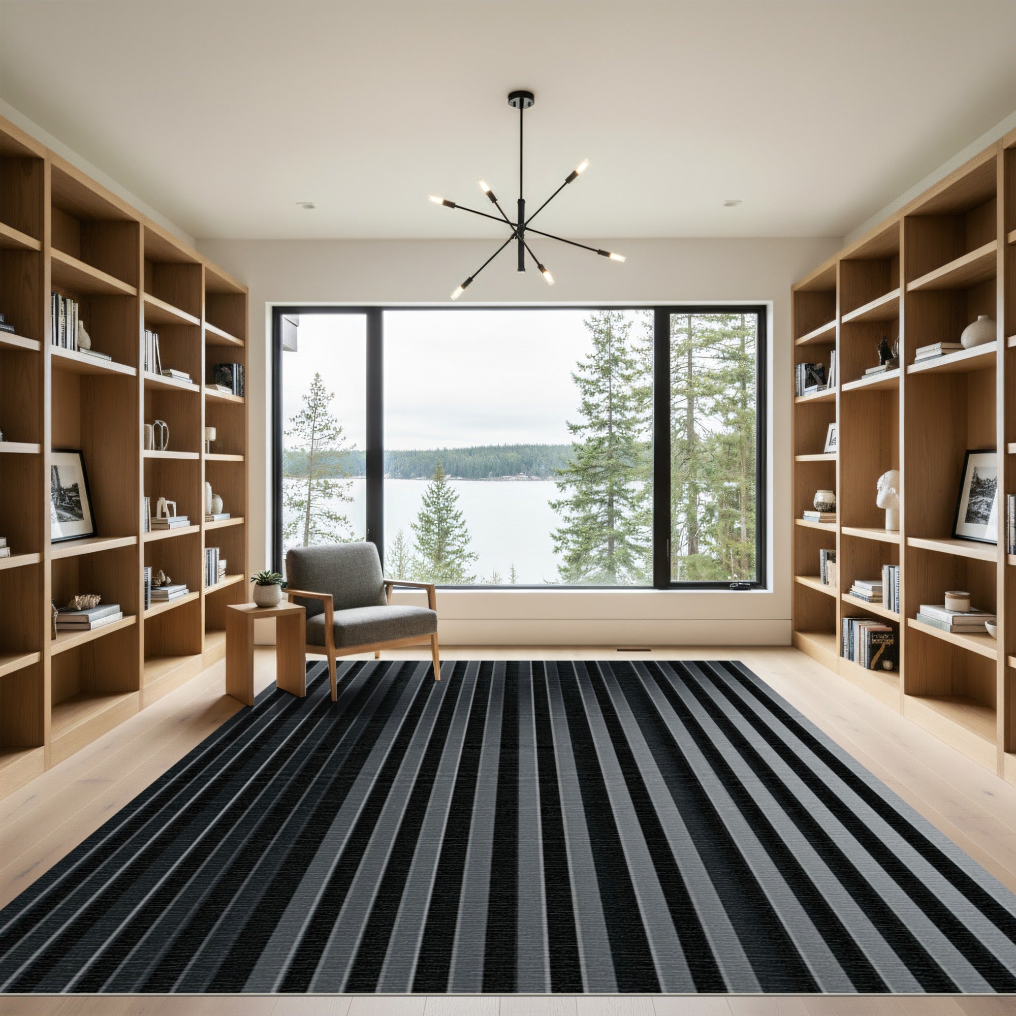 Dark Gray Vertical Ribbed Rug