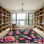 Pink Floral Butterfly Garden Whimsy Rug