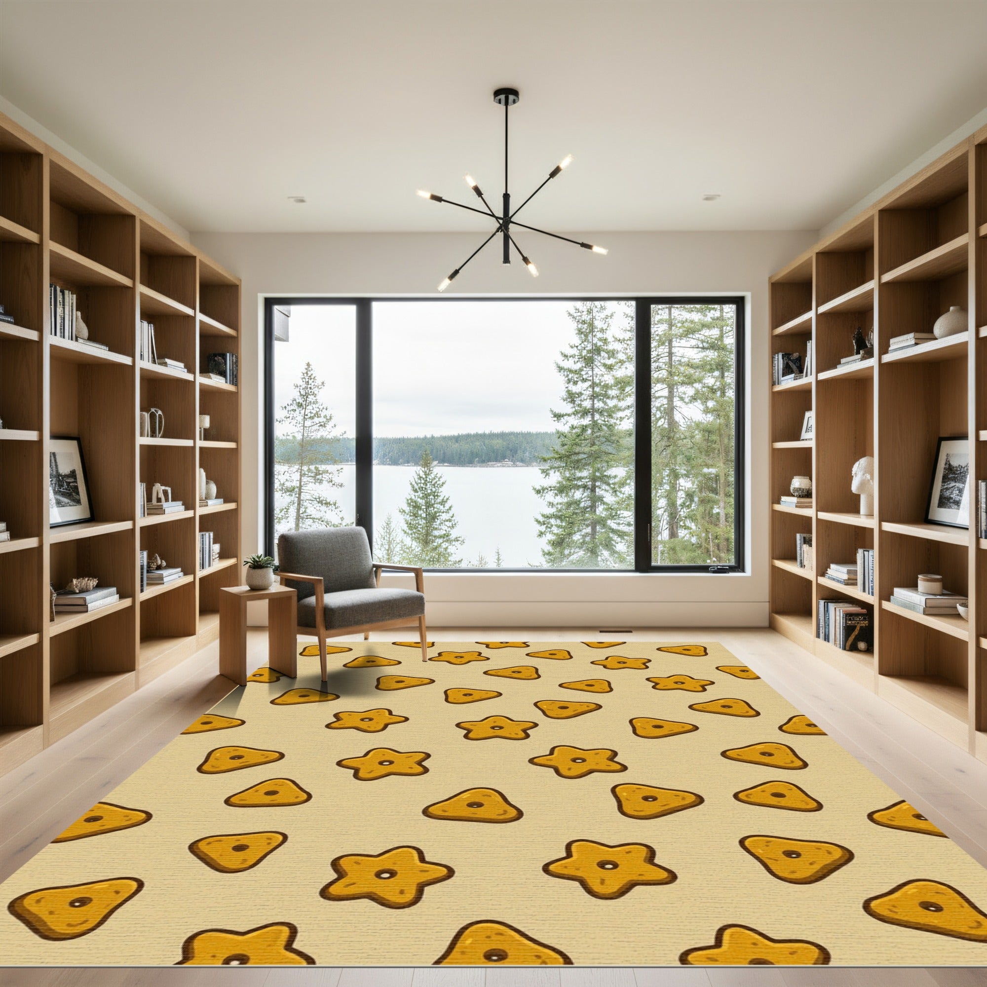 Whimsical Golden Star and Triangle Rug